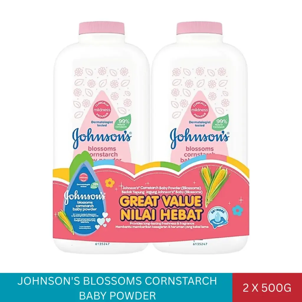 JOHNSON'S BLOSSOMS CORNSTARCH BABY POWDER (2X500G)