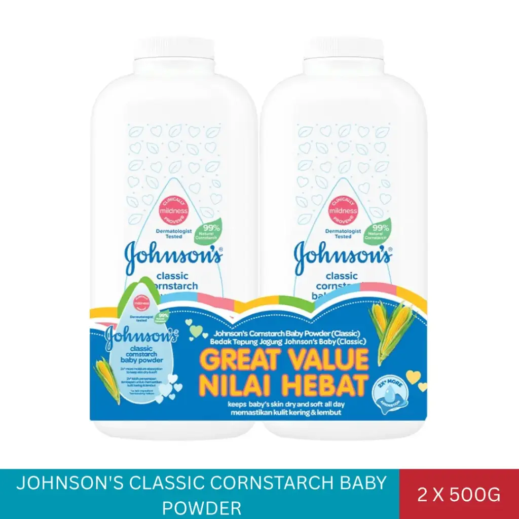 JOHNSON'S CLASSIC CORNSTARCH BABY POWDER (2X500G)
