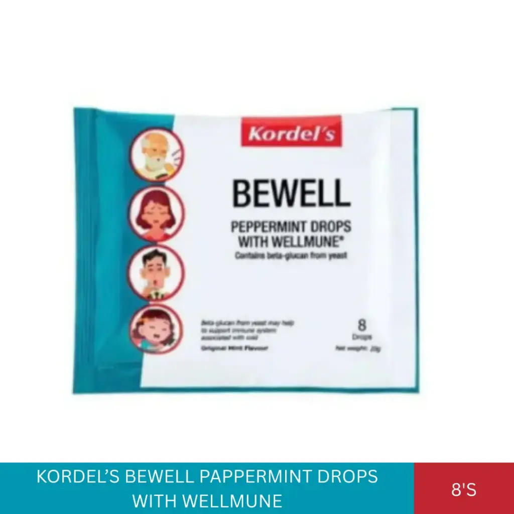 KORDEL BEWELL PEPPERMINT DROPS WITH WELLMUNE 20G (12x8'S)
