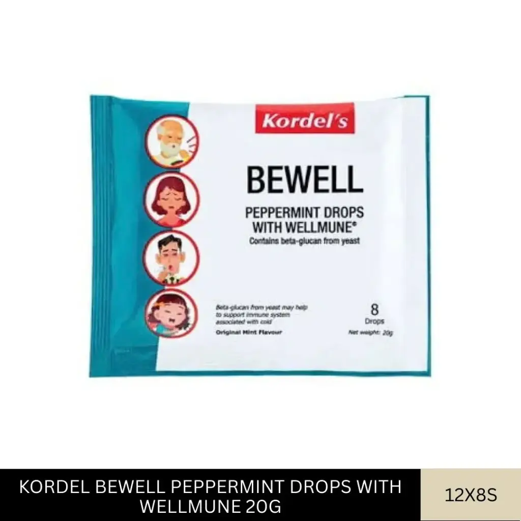 KORDEL BEWELL PEPPERMINT DROPS WITH WELLMUNE 20G (12x8'S)