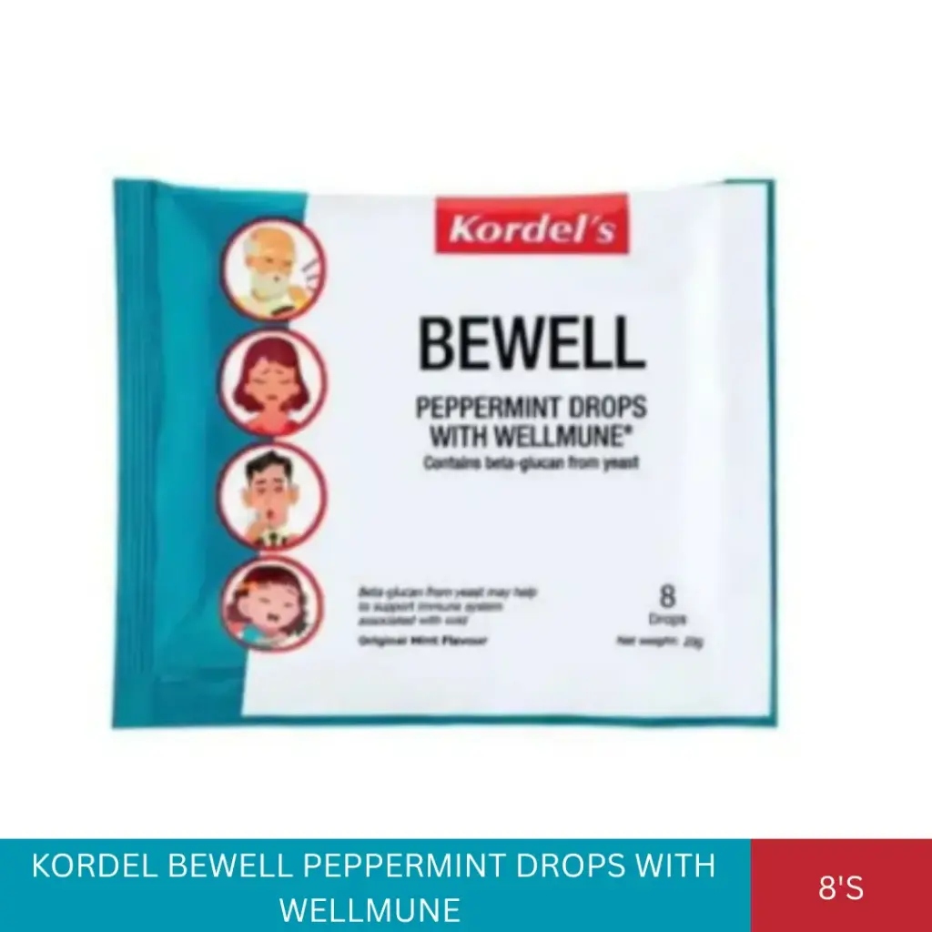 KORDEL BEWELL PEPPERMINT DROPS WITH WELLMUNE 20G (8'S)