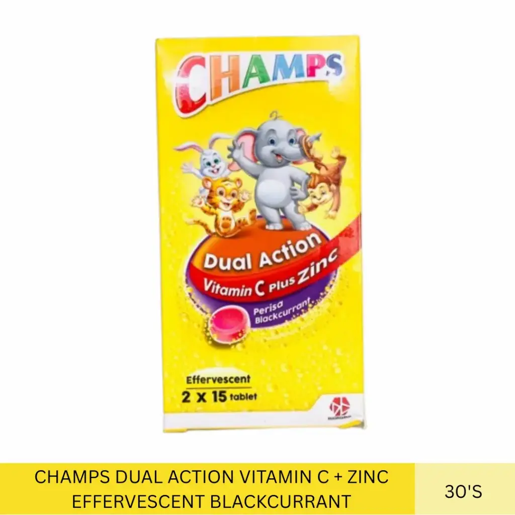 CHAMPS C DUAL ACTION BLACKCURRANT 250MG + ZINC EFFERVESCENT (2X15'S)