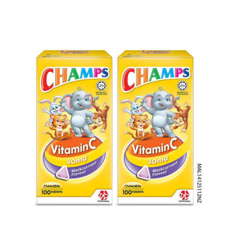 CHAMPS VITAMIN C 100MG LYSINE FRUITY FLAVOUR (2X100'S)