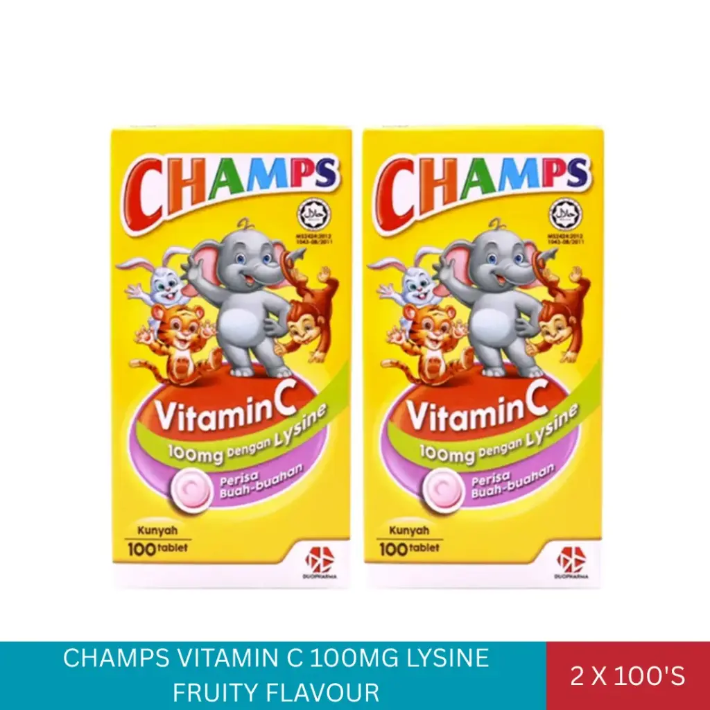 CHAMPS VITAMIN C 100MG LYSINE FRUITY FLAVOUR (2X100'S)