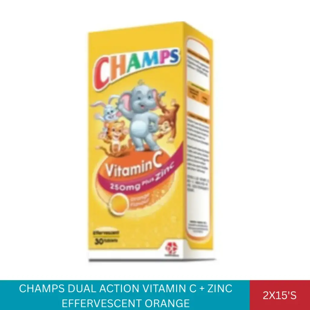 CHAMPS C DUAL ACTION ORANGE 250MG + ZINC EFFERVESCENT (2X15'S)*