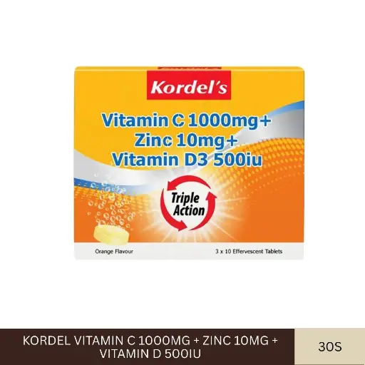 [011121] KORDEL VITAMIN C 1000MG + ZINC 10MG + VITAMIN D 500IU (3X10'S)