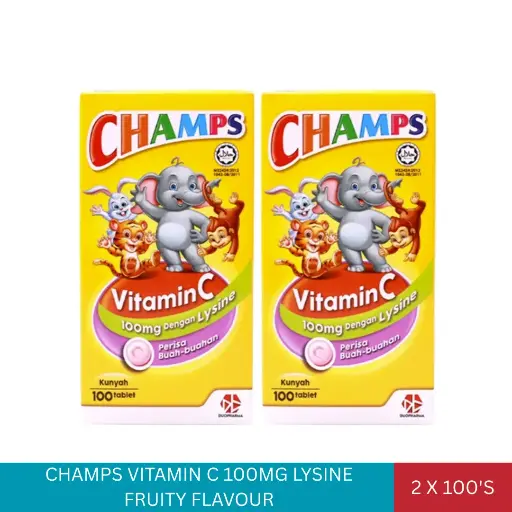 [003628] CHAMPS VITAMIN C 100MG LYSINE FRUITY FLAVOUR (2X100'S)